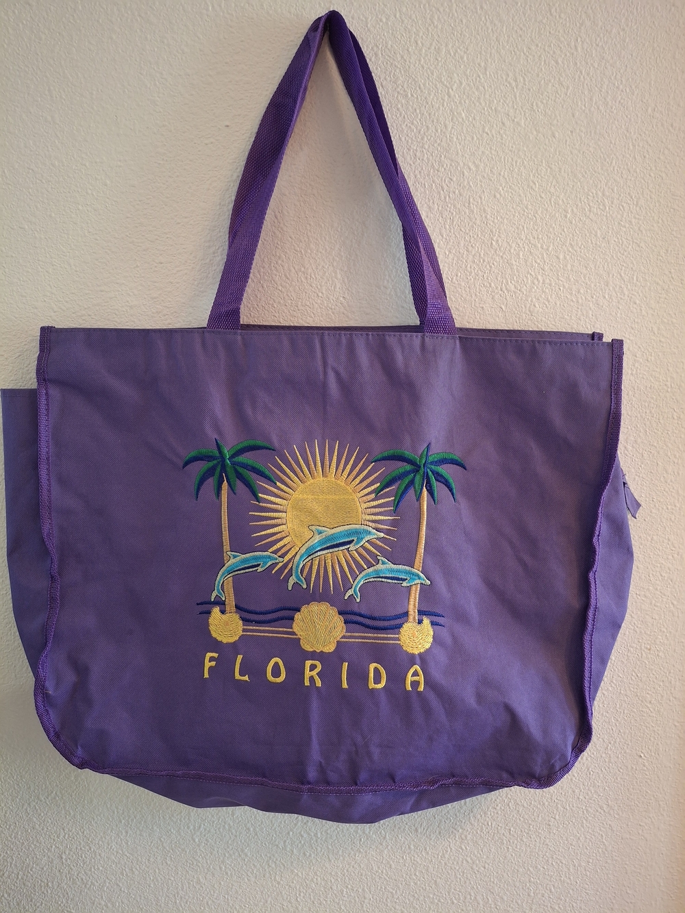 Vintage Purple Florida Embroidered Tote